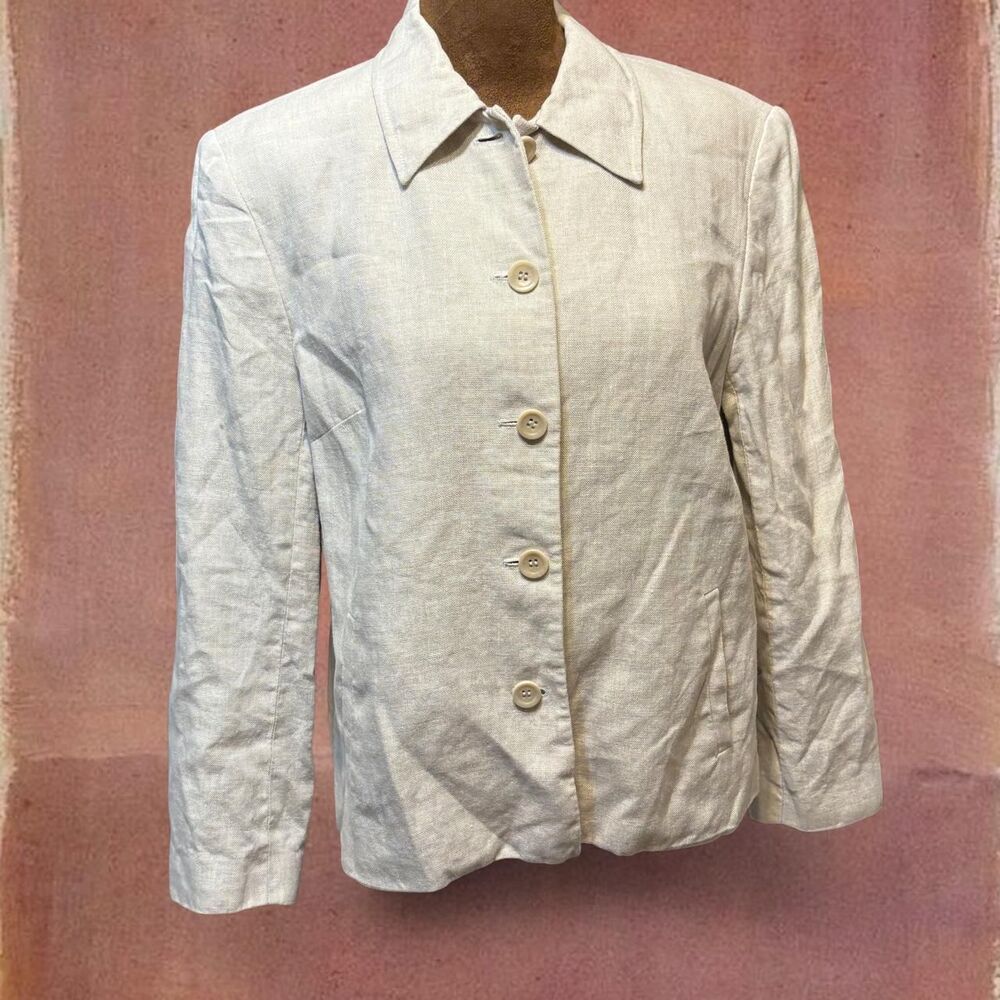 Vintage Y2K Minimalist European Irish 100% Linen Button Up Classic Blazer Jacket